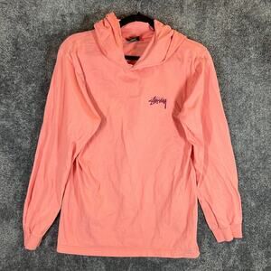 Stussy Hoodie Womens Medium Pink Fall 2016 Lightweight Cotton Bust Pullover